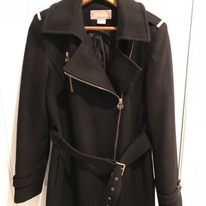 Michael kors black belted wool blend coat size 4